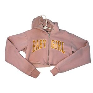FASHIONNOVA PINK CROP BABYGIRL ZIP UP JACKET